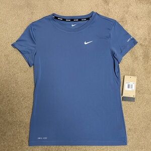 NWT Nike Short Sleeve Dri-FIT Gym or Swim Tee in Blue with White Swoosh